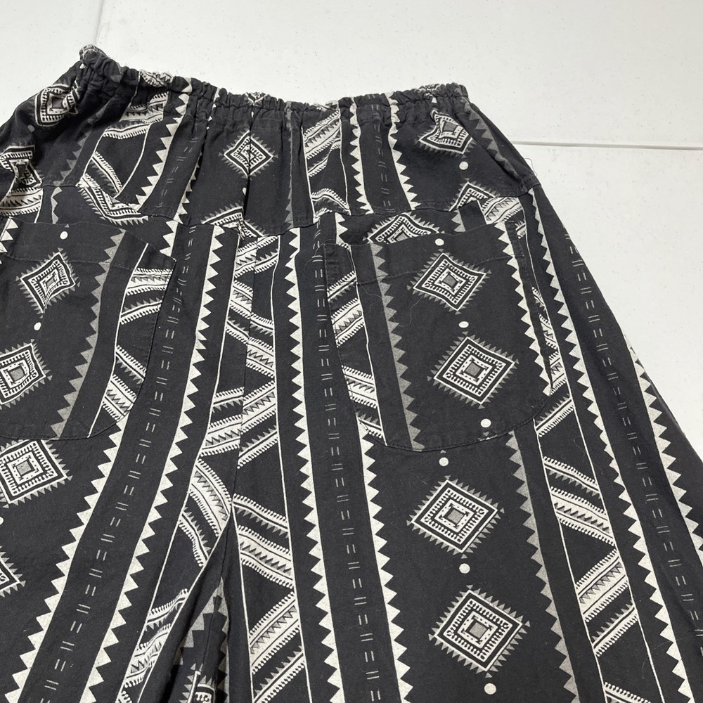 Harem Pants Black Aztec Print Wide Split Let Cropped Boho Hippie Festival Indie - Picture 12 of 14